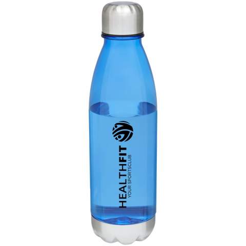 Einwandige Sportflasche aus strapazierfähigem Material mit Schraubdeckel. Bruch-, schmutz- und geruchbeständig. Ausgestattet mit Deckel und Boden aus Edelstahl. BPA-frei. Das Fassungsvermögen beträgt 685 ml.
