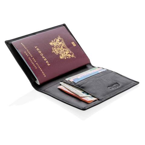 Travel the world in style. This premium PU leather passport holder keeps your passport, boarding pass, cards (4 slots, maximum 8 cards) and other content organised. Convenient size to fit in your pocket or bag. Of course your personal data is 100% secure with the anti-skimming protection.