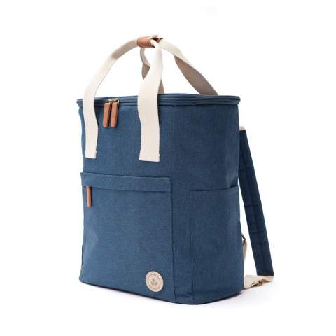 Cooler backpack that fits perfect for both the smaller and larger get away. The cooler backpack has smaller pockets on both sides and one bigger pocket on the front. It keeps cool well and is easy to clean with the larger opening.