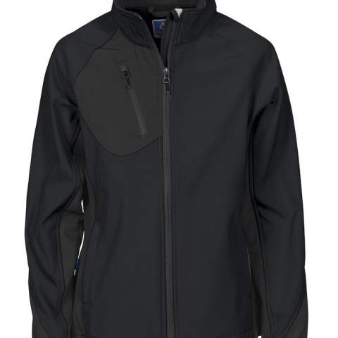 • 3-laagse softshell met fleecevoering <br />• lichte en ademende softshell voor dames<br />• ritssluiting met kinbescherming<br />• schuinlopende, verticale borstzak met ritssluiting<br />• twee verborgen zijzakken met ritssluiting<br />• elastische manchetten<br />• aanpasbare taille met trekkoord<br />• verlengd rugpand