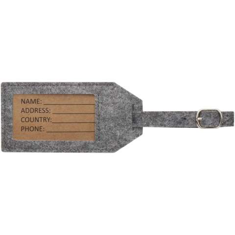 L’étiquette à bagage RPET Tie, indispensable à tout voyageur, est conçue pour que vos bagages soient facilement identifiables. Elle comporte un encart en papier pour les données personnelles et une couverture protectrice transparente pour éviter les dommages.