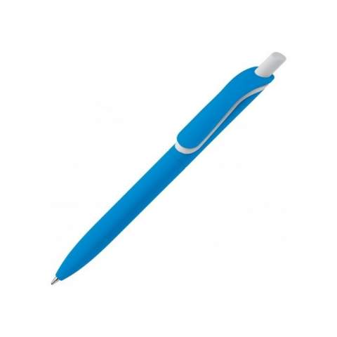 This popular Toppoint ball pen is being produced in Germany. Equipped with a nice soft-touch finish in all kinds of modern colours. Ball pen is designed with a click mechanism and a blue-writing refill.