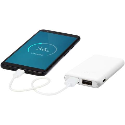 Pocket size power bank with a 5000mAh high density battery. Type-C input (5V/2A), and dual USB-A output (5V/2A). Including PVC free TPE plastic charging cable. Delivered in a Avenue gift box.