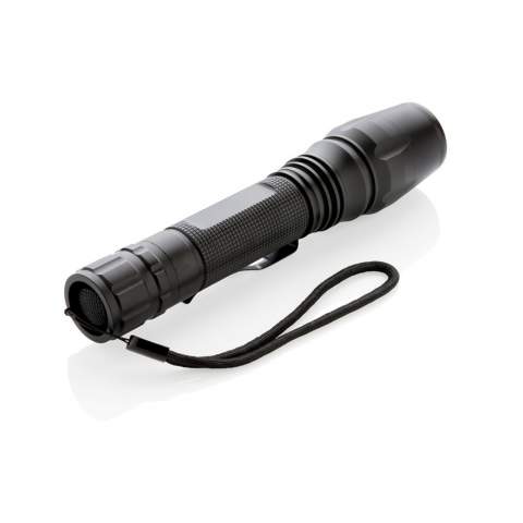 Super bright and tough 10W CREE led torch that can handle even the most difficult conditions. The durable aluminium torch is IPX 4 waterproof and shockproof up to 1 metre drop. The beam of the torch can be adjusted to focus or to light up a bigger area. With belt clip for carrying the torch. 250 lumen and working time of 6 hours. Includes batteries for direct use.<br /><br />Lightsource: Cree™ LED<br />LightsourceQty: 1