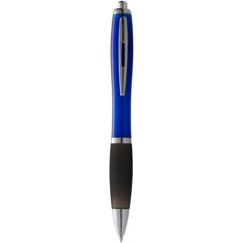 Ballpoint pen with click action mechanism and soft touch grip.