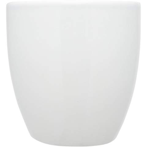 The Moni ceramic mug has a trendy glossy finish adding a sleek touch. It features a large handle that provides a comfortable and sturdy grip. The mug is versatile enough to use with both hot and cold beverages allowing you to enjoy coffee, tea, soup, and more.  Volume capacity is 430 ml. Dishwasher safe for all printing methods. Presented in a recycled cardboard gift box.