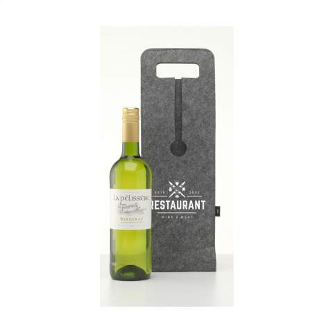 WoW! Trendiger Weinflaschenhalter aus RPET-Filz. Diese umweltfreundliche Wein-Geschenkverpackung bietet Platz für eine Flasche Wein.