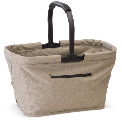 Panier pique-nique pliable, élégant et pratique. Les couleurs de sa texture associées à son armature métallique noire lui donne un aspect haut de gamme. Sa anse est recouverte d’une mousse souple pour un confort optimal. Le devant du panier est agrémenté d’une petite poche avec fermeture éclair.