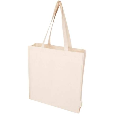 The Orissa 180 g/m² organic tote bag provides extra storage space with its side gussets and wide bottom, and with its long handles it's also comfortable to carry around. The tote bag is made of cotton from India that is also Oeko-Tex certified. Resistance up to 5 kg weight. Capacity: 14 litres.