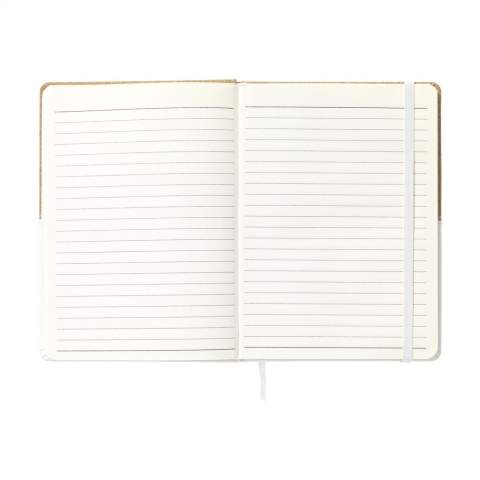 Carnet de notes de style duo en liège et en imitation cuir d'un format pratique avec environ 72 feuilles / 144 pages de papier (70 g/m²) lignées de couleur crème et fermeture par élastique.