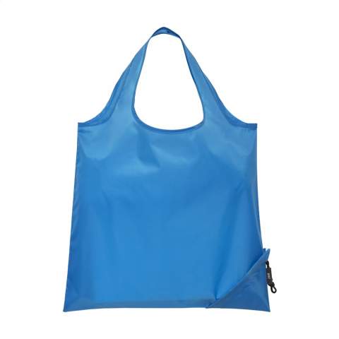 WoW! Faltbare, geräumige Einkaufstasche aus RPET-Polyester, aus recycelten PET-Flaschen. Mit doppeltem Tragegurt. Im Handumdrehen von Beutel zur Tasche und umgekehrt. Maße entfaltet: 42 x 38 cm.