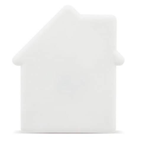 Wit pepermuntdoosje in de vorm van een huis. Opening van het doosje in de schoorsteen. Inhoud: circa zeven gram suikervrije pepermuntjes.