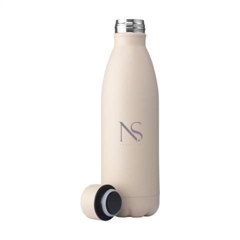 Double-walled, leak-proof and stainless-steel water/thermos bottle. Supplied in a modern matte finish with matching screw cap, this bottle has a striking appearance. This slim bottle will fit cup holders in a wide range of cars and is the perfect thirst quencher whilst on the go. Capacity 500 ml. Each item is individually boxed.