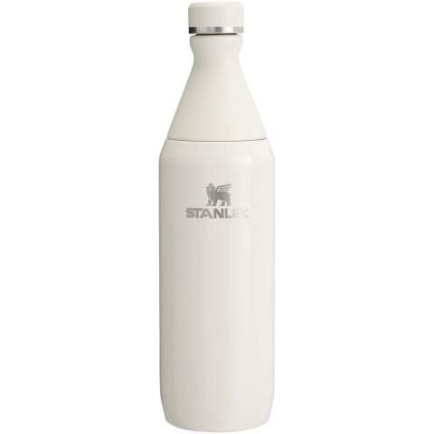 The Stanley 600 ml All Day Slim water bottle is designed for all-day hydration, combining convenience and performance. Made from 90% recycled stainless steel, it features a two-piece opening—one for easy sipping and the other for adding ice and hassle-free cleaning. The neck is crafted from single-wall stainless steel with a plastic threaded collar and a secure compressed seal to prevent leaks. The body has double-wall vacuum insulation, ensuring your drinks stay at the perfect temperature for hours. Durable and thoughtfully designed, it's the ideal bottle for staying refreshed wherever your day takes you.