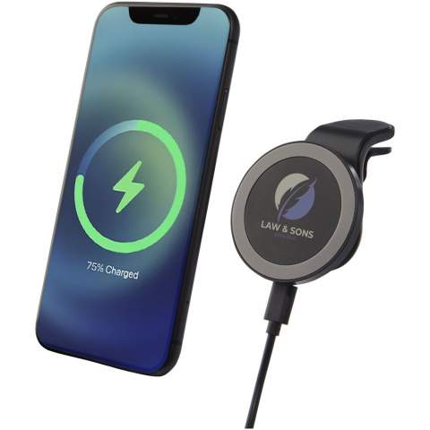 The ideal wireless car charger for iPhone 12/iPhone 12 pro/iPhone 12 Pro MAX. With the built-in magnets, the device can simply be placed on the charger and it will attach securely. The charger can be rotated 360 degrees to accommodate any viewing angle. Max 10W wireless output for fast charging. Includes a 100 cm TPE type-C cable and an instruction manual. Comes with an additional metal ring with double tape to make the item compatible with any other smartphone that have wireless charging capability. Delivered in a premium kraft paper box with a colourful sticker. The charger might not be compatible with all types of phone covers/cases, and this can also impact the wireless charging capability.