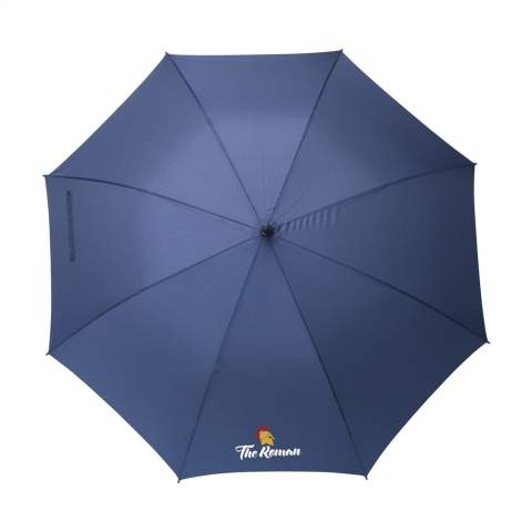 Paraplu met 190T pongee bespanning en een extra grote schermdoorsnede van maar liefst 132 cm. Met automatische telescoopvering, glasvezel frame en steel, soft foam handgreep en klittenbandsluiting. Waterafstotend.