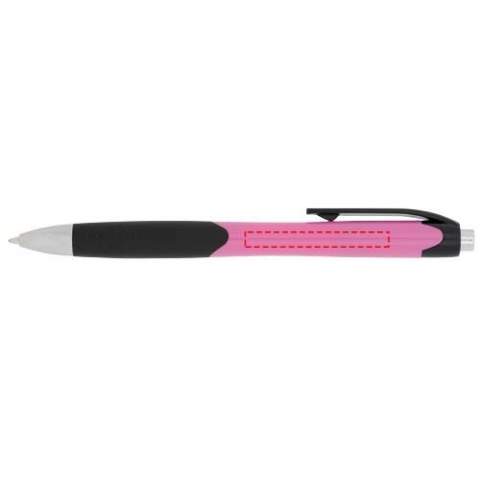 Click action ballpoint pen with rubberized grip.