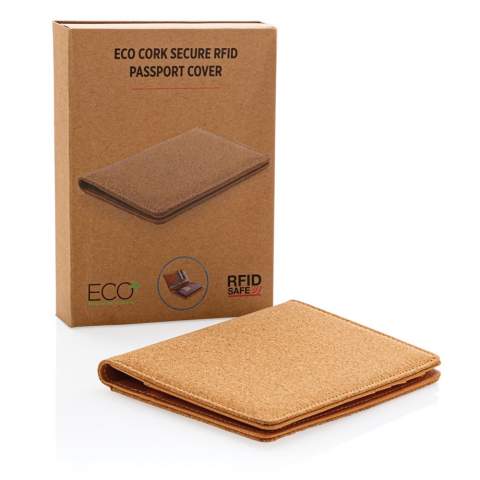 Beautifully made from natural cork and with secure RFID protection passport cover. The RFID-blocking material protects against identity theft and electronic pickpocketing. 3 easy access card slots and pocket for notes on the left side.