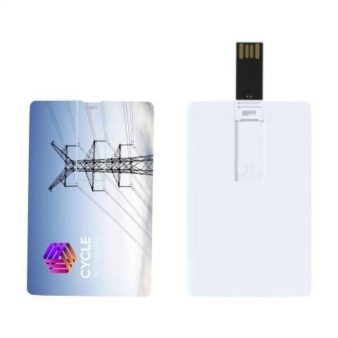 Fast delivery from stock! USB stick (2.0) in the form of a lightweight plastic credit card - slim enough to store in your wallet. Perfect for safely storing and transporting files. Ready for immediate use due to the practical 'Plug-and-Play' system. Compatible with Windows and Mac. Each piece comes in an imitation leather case. Extra options: data upload removable.