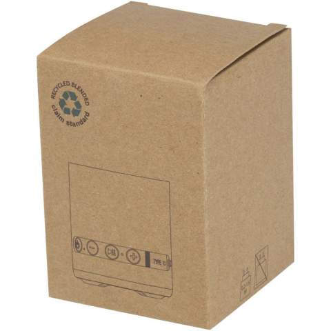 Der Hunor 3W Bluetooth®-Lautsprecher aus recyceltem Kunststoff bietet eine USB-C Ladebuchse, Lautstärkeregler, eine Taste für Wiedergabe/Pause/Anrufe sowie ein integriertes Mikrofon. Dank TWS-Funktion (True Wireless Stereo) lassen sich zwei Lautsprecher miteinander koppeln und sorgen so für ein echtes Stereoerlebnis.