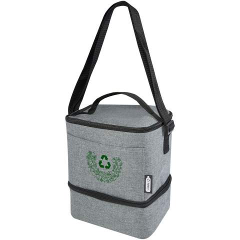 The Tundra recycled lunch cooler bag provides ample storage for all your lunch time goodies. Featuring a top insulated zippered compartment, and a bottom insulated zippered compartment. The bottom compartment is perfect for your bento box, and the front slash pocket is ideal for storing other small items. The cooler PEVA lining and exterior is made from GRS certified recycled PET plastic.
