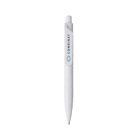 WoW! Blauschreibender Kugelschreiber mit Druckknopf. Hergestellt aus 55 % PP Kunststoff und 45 % Naturstein. Der Stift hat ein schönes Relief, welches Natursteinen ähnelt.
