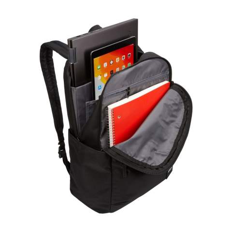 Complete, functional 15.6-inch laptop backpack from Case Logic. Made from recycled 600D polyester. The spacious, padded (1200D polyester) laptop compartment is suitable for transporting a laptop up to 15.6 inches and has a separate slip pocket for a tablet up to 10.5 inches. There is also plenty of room for books, documents and folders. A second compartment has a zip pocket. The bag has two large side pockets and two accessible zip pockets on the front. One of the pockets has an organiser and a pouch for writing materials or cables. With adjustable, comfortable shoulder straps and a quilted, fully padded back panel for comfortable carrying. Capacity approx. 26 litres.