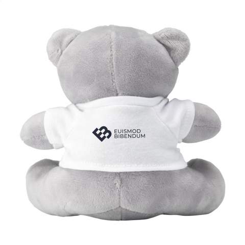 Light grey, super soft cuddly bear in mini size. With bead eyes, hard nose and white T-shirt. Without printing, bears and T-shirts are supplied loose.