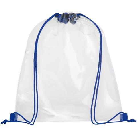 The clear material makes this bag perfect for stadium, event, workplace and other safety purposes. Open main compartment with drawstring rope closure. Accessories not included.