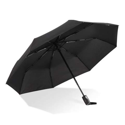 Faltbarer 21"-Regenschirm mit robustem Glasfasergestell und Pongee-Bespannung, windfest. Automatische Öffnung/Schließung, Hülle, Kordel am Griff, komfortabler ABS-Griff.
