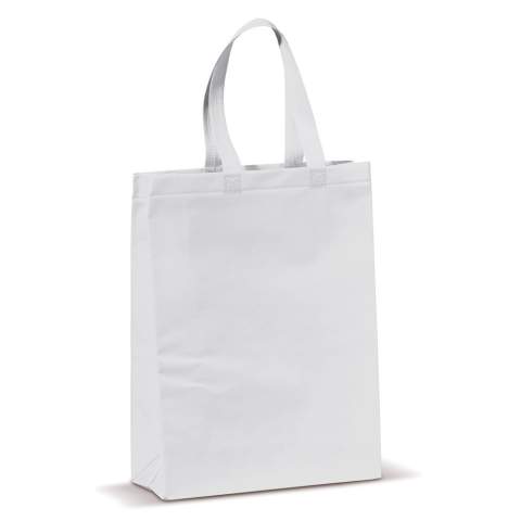 Non-woven bag in various colours. Matt laminated. The handles are made of non-woven material. Ideal for groceries or a day at the beach. Also appropriate for business conferences.