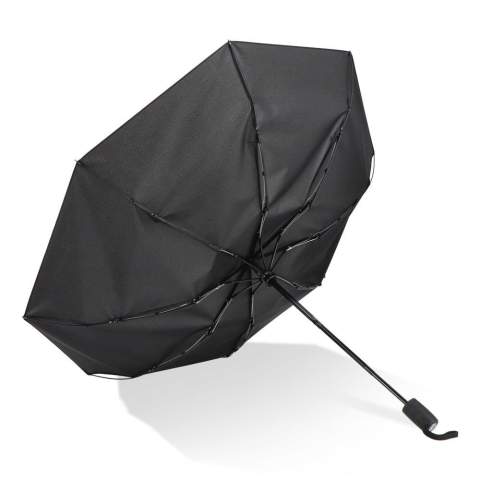 Faltbarer 21"-Regenschirm mit robustem Glasfasergestell und Pongee-Bespannung, windfest. Automatische Öffnung/Schließung, Hülle, Kordel am Griff, komfortabler ABS-Griff.
