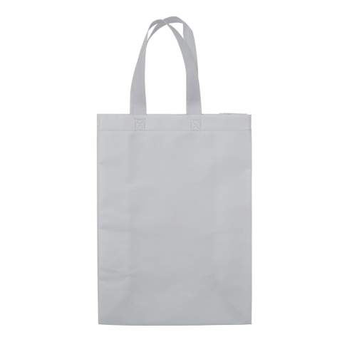 Non-woven bag in various colours. Matt laminated. The handles are made of non-woven material. Ideal for groceries or a day at the beach. Also appropriate for business conferences.