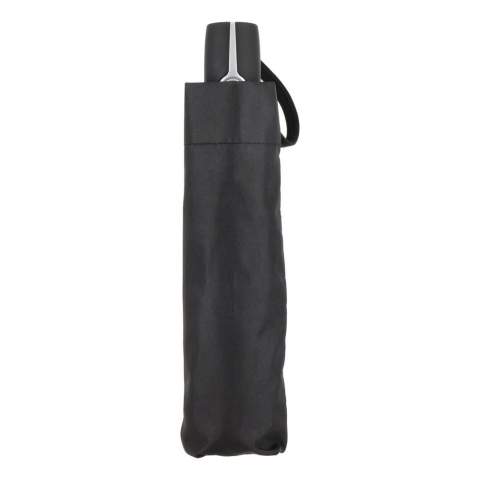Faltbarer 21"-Regenschirm mit robustem Glasfasergestell und Pongee-Bespannung, windfest. Automatische Öffnung/Schließung, Hülle, Kordel am Griff, komfortabler ABS-Griff.
