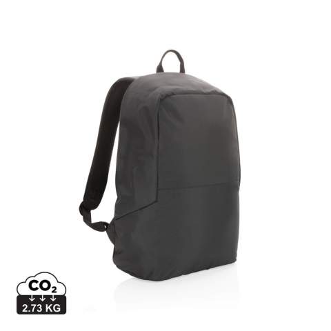Go to school or off to work carrying all your daily essentials safely protected in this Impact AWARE™ RPET anti-theft backpack! Incorporating a 15.6" padded laptop pocket. This lightweight and durable backpack features a compact and minimalist construction. Inside there is one RFID sleeve pocket. With luggage strap on the back. The exterior is made of 300D recycled polyester, the lining is 150D recycled polyester. With AWARE™ tracer that validates the genuine use of recycled materials. Each bag saves 11.9 litres of water and has reused 19.9 0.5L PET bottles. 2% of proceeds of each Impact product sold will be donated to Water.org. PVC free.<br /><br />FitsLaptopTabletSizeInches: 15.6<br />PVC free: true