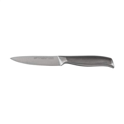 Le couteau universel de la série Sabatier Riyouri possède une lame de 11 cm lui permettant de couper toutes sortes de légumes ou fromages. Fabriqué en acier inoxydable de haute qualité, sa structure antidérapante offre une hygiène impeccable. Par pièce dans une boîte.