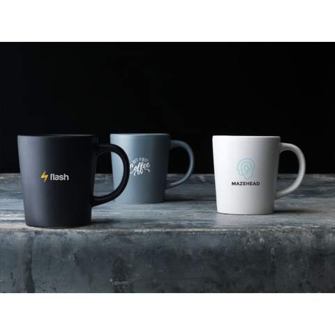 Distinctive mug with an attractive design: Made of high-quality ceramics and with a matt top layer. Capacity 250 ml. The imprint is tested and certified dishwasher-safe: EN 12875-2.