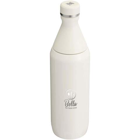 The Stanley 600 ml All Day Slim water bottle is designed for all-day hydration, combining convenience and performance. Made from 90% recycled stainless steel, it features a two-piece opening—one for easy sipping and the other for adding ice and hassle-free cleaning. The neck is crafted from single-wall stainless steel with a plastic threaded collar and a secure compressed seal to prevent leaks. The body has double-wall vacuum insulation, ensuring your drinks stay at the perfect temperature for hours. Durable and thoughtfully designed, it's the ideal bottle for staying refreshed wherever your day takes you.