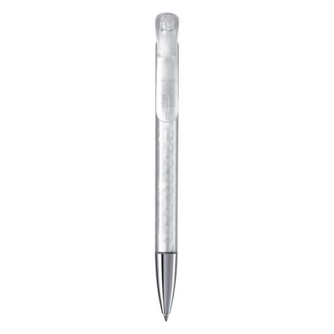Stylo bille design Toppoint, fabriqué en Allemagne. Ce stylo avec finitions transparente et avec pointe en métal, est livré avec une cartouche Jumbo pouvant écrire jusqu’à 4.5km. Couleur d'écriture bleue.