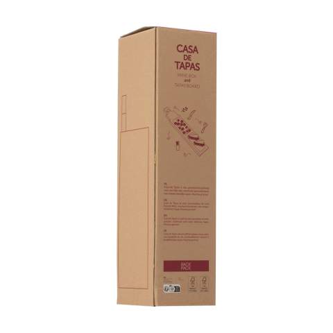 Rackpack Casa de Tapas Small: Weinkiste und Snackplatte in einem. Der Bambus Deckel dieser Geschenkbox ist tatsächlich eine luxuriöse Tapasplatte in der Form eines holländischen Kanalhauses, die aus Bambus gefertigt wurde. Die Vorderseite des Bambustellers hat Fächer für Tapas, die Rückseite kann als Schneidebrett verwendet werden. Muchas gracias! Rackpack: eine Wein-Geschenkbox aus FSC 100% zertifiziertes Holz mit einem neuen zweiten Leben! • geeignet für eine Flasche Wein • 8-10 mm Kiefernholz • Bambusholz: eine Alternative zu Baumholz - Bambus kann innerhalb von 5 Jahren geerntet werden (Bäume brauchen 30 bis 120 Jahre!) und aus der verbleibenden Wurzel wachsen 4 bis 7 neue Pflanzen • Wein nicht inklusive. Wird einzeln in einem Kraftkarton geliefert.