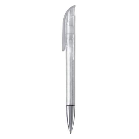 Stylo bille design Toppoint, fabriqué en Allemagne. Ce stylo avec finitions transparente et avec pointe en métal, est livré avec une cartouche Jumbo pouvant écrire jusqu’à 4.5km. Couleur d'écriture bleue.