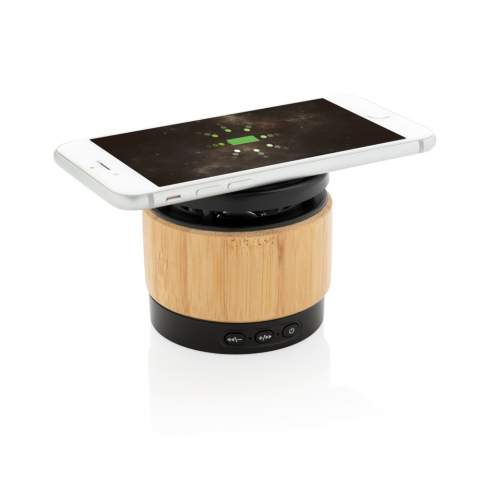 This ECO bamboo charger combines listening to your favorite tunes with charging your phone wirelessly. Simply connect the included 150 cm micro cable to your USB charger at home or in the office and you are ready to go. It contains a 3W wireless speaker and a 5W wireless charger. The speaker has a 400 mAh battery and BT 4.2 that allows a playtime up to 3 hours and operating distance up to 10 metres. When using both functions simultaneously, make sure the item is connected to a power source. Wireless charging compatible with all QI enabled devices like Android latest generation, iPhone 8 and up. Input: 5V/1A, Wireless output: 5V/1A 5W<br /><br />HasBluetooth: True<br />WirelessCharging: true<br />NumberOfSpeakers: 1<br />SpeakerOutputW: 3.00