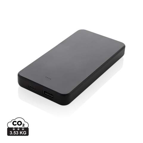 10.000 mAh powerbank with USB C input/output port and additional USB A port. The case is made from RCS certified recycled ABS plastic. RCS (Recycled Claim Standard) is a standard to verify the recycled content of a product throughout the whole supply chain. Total recycled content: 21 % based on total item weight. When fully charged the powerbank provides you with enough energy to re-charge your mobile phone up to four times. The powerbank contains a long lasting grade A 10.000 mAh lithium polymer battery. The power indicators will indicate the remaining energy level so you always know when to re-charge. Type-C Input 5V/2.4A; USB A: output 5V/2.4A, Type C output:5V/2A Item and accessories PVC free. Including RCS certified recycled TPE charging cable. Packed in FSC® mix packaging.<br /><br />PowerbankCapacity: 10000<br />PVC free: true