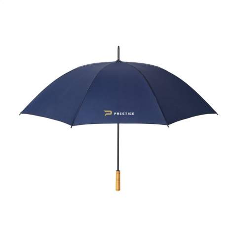 WoW! Parapluie tempête avec un auvent en polyester RPET 190T, un diamètre d'écran de 127 cm, un cadre et un manche en métal, une poignée en bois et une fermeture Velcro. Certifié RCS. Matière recyclée totale : 15%.