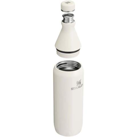 The Stanley 600 ml All Day Slim water bottle is designed for all-day hydration, combining convenience and performance. Made from 90% recycled stainless steel, it features a two-piece opening—one for easy sipping and the other for adding ice and hassle-free cleaning. The neck is crafted from single-wall stainless steel with a plastic threaded collar and a secure compressed seal to prevent leaks. The body has double-wall vacuum insulation, ensuring your drinks stay at the perfect temperature for hours. Durable and thoughtfully designed, it's the ideal bottle for staying refreshed wherever your day takes you.