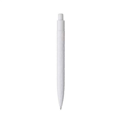 WoW! Blauschreibender Kugelschreiber mit Druckknopf. Hergestellt aus 55 % PP Kunststoff und 45 % Naturstein. Der Stift hat ein schönes Relief, welches Natursteinen ähnelt.