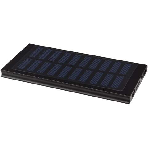 The Stellar Solar Power Bank includes an 8000mAh A-Grade lithium polymer battery and has a single crystal 1.5W solar panel. It includes a LED flashlight which can be turned on/off by double pressing on the power button. The power bank allows you to charge two items simultaneously with an input of 5V/1.5A and a max output of 5V/2.1A (output 1: 5V/2.1A and output 2: 5V/1A). The 4 LED indicators show the remaining battery capacity in the power bank. The power bank can be charged by the sun or the included USB to Micro USB charging cable. Supplied in a white Avenue gift box. .