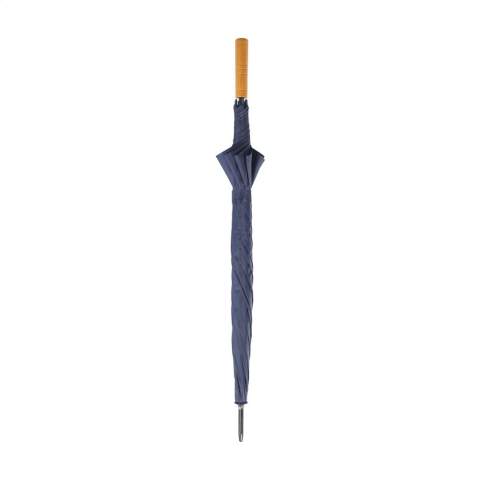 WoW! Parapluie tempête avec un auvent en polyester RPET 190T, un diamètre d'écran de 127 cm, un cadre et un manche en métal, une poignée en bois et une fermeture Velcro. Certifié RCS. Matière recyclée totale : 15%.