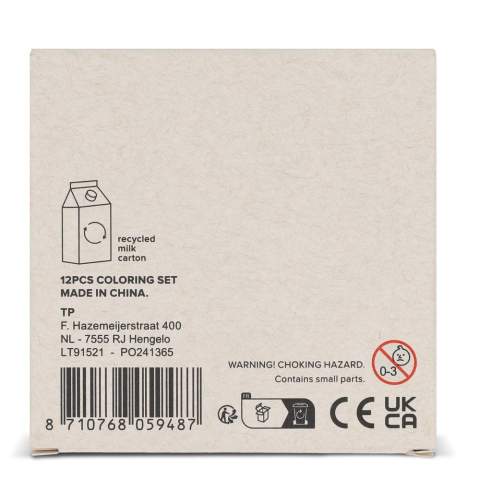 Ein Set mit 12 farbenfrohen Buntstiften, verpackt in einer recycelten Milchkartonschachtel. Dieses Set ist ideal für kreative Projekte zu Hause, in der Schule oder unterwegs und eignet sich perfekt für Kinder und die gerne zeichnen und malen. Kombiniert mit dem Öko-Digitaldruck ist es eine nachhaltige Option, die sowohl Spaß macht als auch umweltbewusst ist.