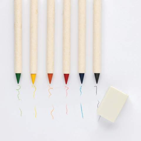 Le set de 6pcs crayons de couleur Infinity Micki avec bloc-notes est parfait pour tous vos projets créatifs. Ce set comprend six couleurs vibrantes : rouge, jaune, bleu, vert, orange et noir, chacune d'une longueur de 9 cm. Les crayons sont fabriqués à partir de carton de lait recyclé certifié GRS à 69 % et sont dotés d'une pointe en graphite lisse pour faciliter le coloriage. Le set comprend également un bloc-notes de 50 feuilles, parfait pour dessiner ou noter des idées. Les crayons sont présentés dans un emballage kraft FSC® orné d'une charmante illustration, ce qui ajoute une touche agréable. Les crayons de couleur traditionnels ont une durée de vie d'environ 200 mètres, mais ces crayons Infinity Tree-Free peuvent écrire jusqu'à 20 000 mètres. Ils produisent un trait lisse, sont faciles à effacer et durent plus longtemps que 100 crayons de couleur ordinaires, ce qui en fait un choix judicieux pour une créativité durable. Gomme incluse.<br /><br />NotebookFormat: Other<br />PaperRulingLayout: Pages vierges
